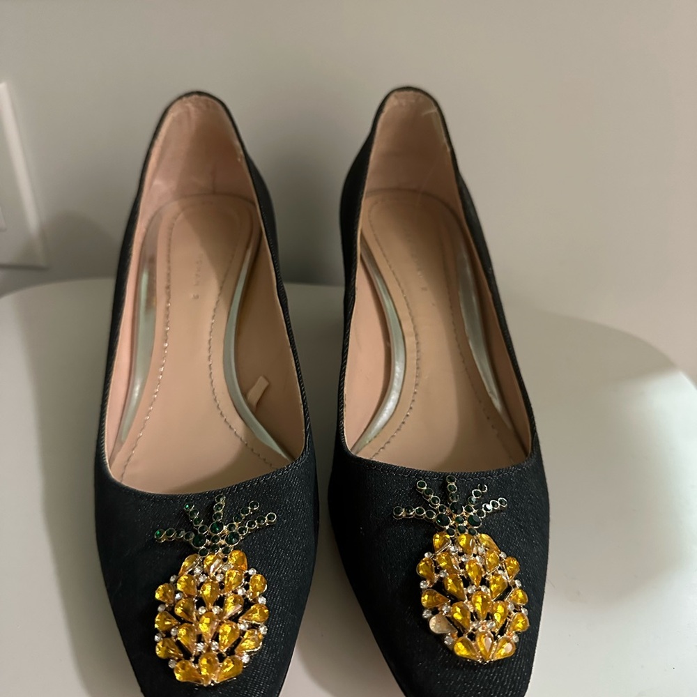 Zara Black Heels with Pineapple Embellishment